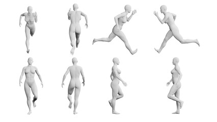 Athletic Young Woman in Various Poses, Multiple Views (Front, Back, Side).