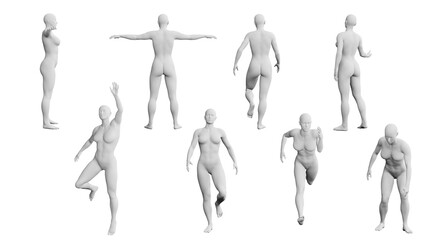 Athletic Young Woman in Various Poses, Multiple Views (Front, Back, Side).