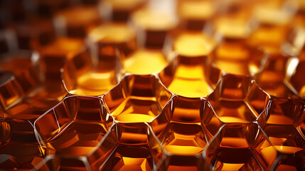 Fototapeta premium A swarm of bees working hard on a honeycomb with copy space in the background