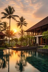 Fototapeta premium Residential building with a pool and palm trees
