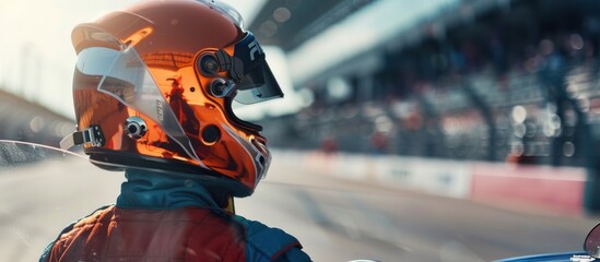 Car Driver in Jumpsuit with Helmet  - obrazy, fototapety, plakaty