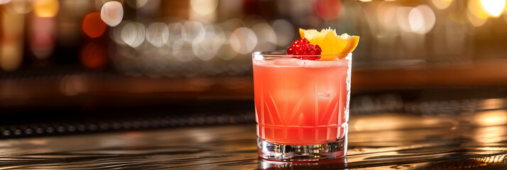 a light and fruity spring cocktail in a bar