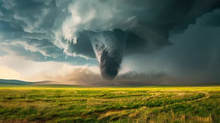 Foto auf Acrylglas Antireflex A powerful tornado spiraling across an open field. © Thomas