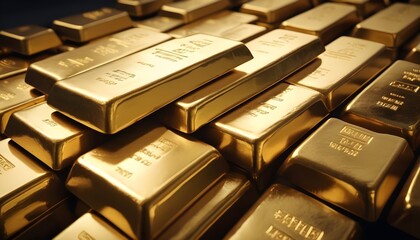 A lot of gold ingots macro background