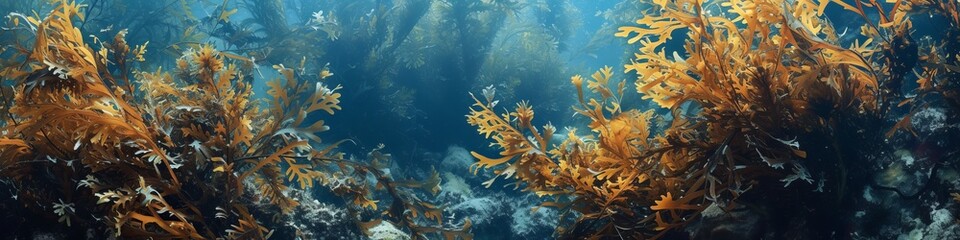 Fototapeta na wymiar brown and green algae underwater.