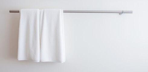 a white towel rod hung on a white bathroom wall