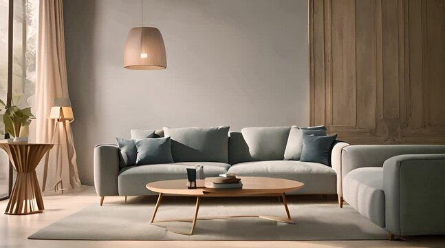 Modern interior with sofa animation