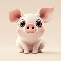 Naklejka premium A miniature model of a cute pig isolated on a pastel cream background. Square format.