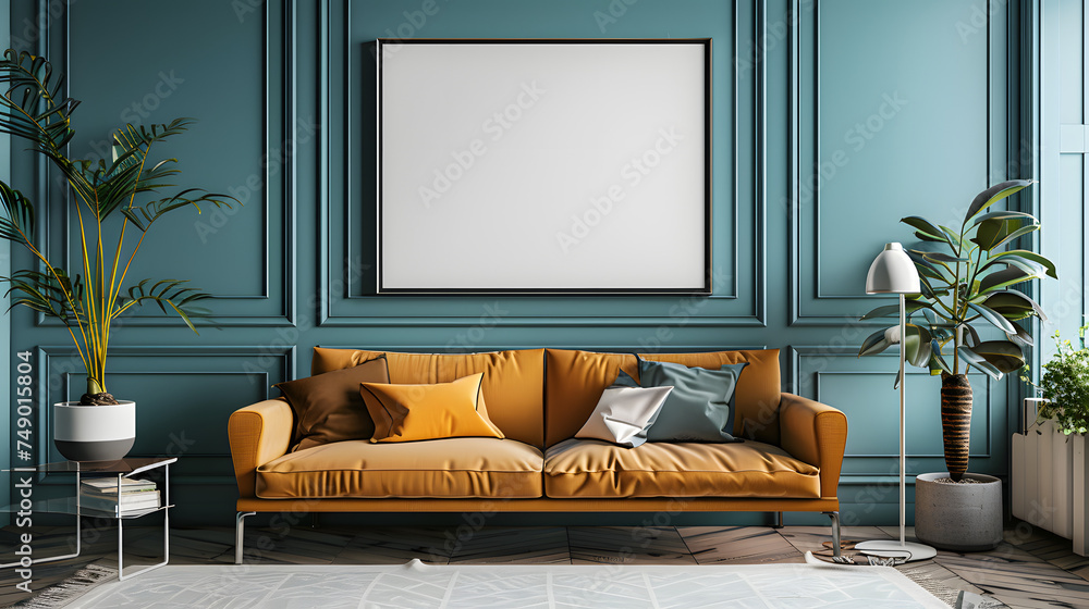 Poster frame mock-up horizontal frame bilderram print on demand 4d ultrahd, modern location front view wide