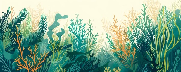 Fototapeta na wymiar seaweed illustration horizontal wide background.