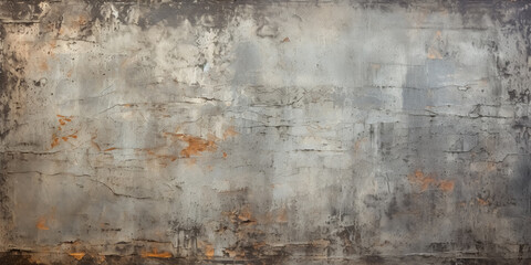 Fototapeta na wymiar Grey scratched stucco surface with scuffs and worn marks, background aged concrete wall with crack, abstract pattern with rough texture and rusty