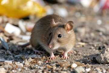 Rat rodent feeds on city garbage dump, an environmental and health problem in big towns