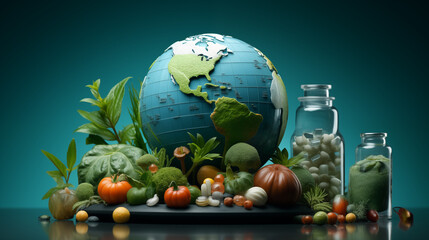 graphic 3d earth with many vegetables