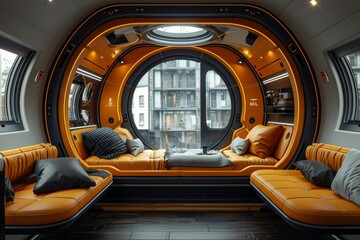 Futuristic air taxi passenger cabin interior design