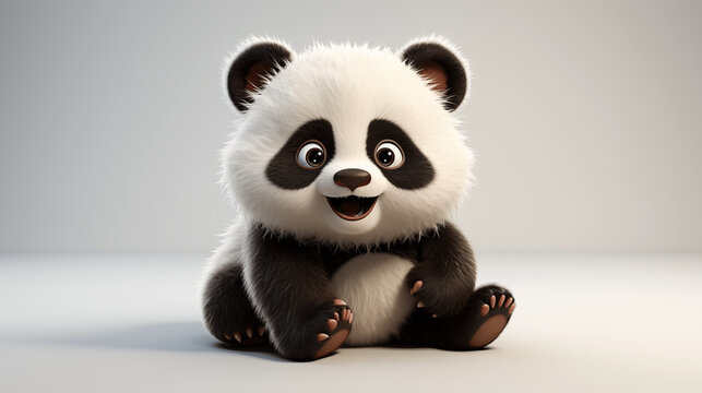 3d cartoon baby panda on white background