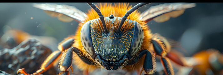 Bee extreme closeup honey bee macro isolated on black background,
Close-up of a bee 31 stylize 750 5f02

 - obrazy, fototapety, plakaty