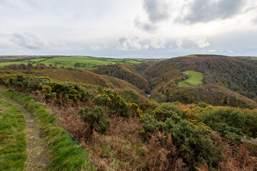 Fototapeta na wymiar Landscape photo of the autumn colours at Watersmeet in valley in Exmoor National Park