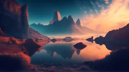 Fotobehang sunrise over the mountains © Logo
