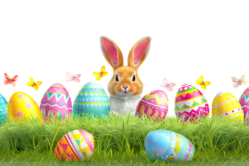 Easter Bunny Decorated Eggs Adorable Rabbit Isolated Transparent Or White Background Design