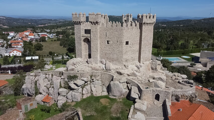 Panoramic aerial exterior view at the iconic Penedono Castle, on Penedono village downtown, Viseu, Portugal - obrazy, fototapety, plakaty