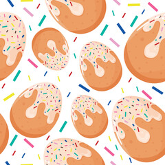 seamless pattern of easter eggs decorated in easter cupcake style with white frosting and colorful icing, element for design, poster or banner