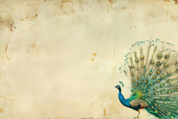 paon faisant la roue de plaisir pour séduire, ou par crainte. Oiseau de la Déesse Héra dans la mythologie grecque, associé au dieu de la pluie Indra des indiens , oiseau national de l'Inde. Copyspace