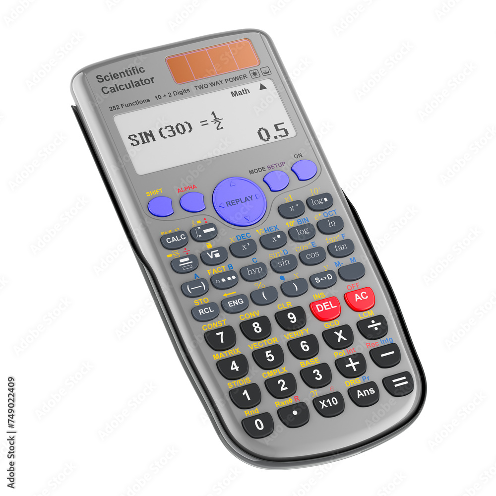 Poster scientific calculator. 3d rendering isolated on transparent background