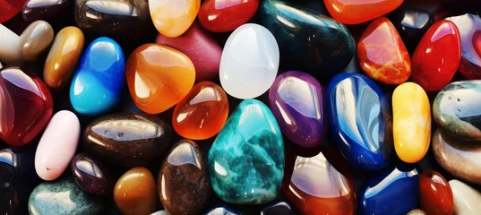 Foto auf Acrylglas colorful stone stones placed on a flat surface © olegganko