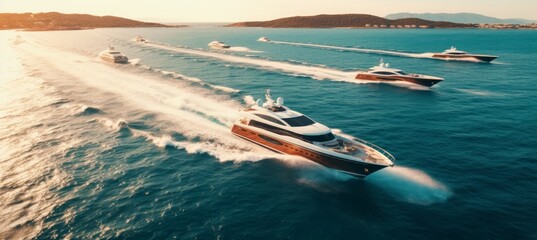 Obraz premium luxury yachts and boat in ocean on dronebased aerial view