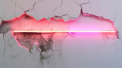 neon light in a crack in the wall background.