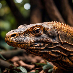 Fototapeta premium Close up of the head of a Komodo dragon, Thailand.