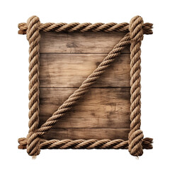 Roped wooden sign isolated on transparent background