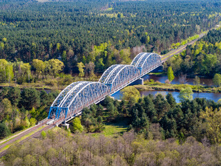 Railway bridge over the Bug river, aerial landscape