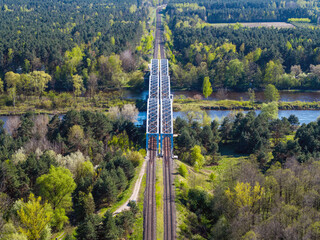 Railway bridge over the Bug river, aerial landscape