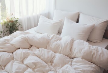 white bedding and pillows on a bed