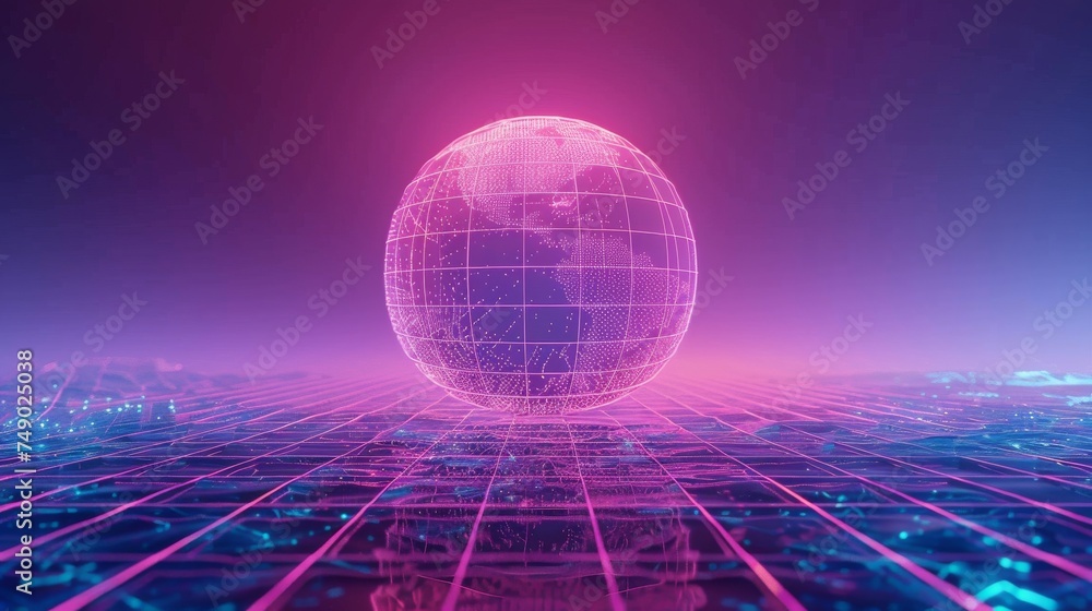 Leinwandbilder a captivating visual representation of a digital world, showcasing a glowing globe with grid lines o
