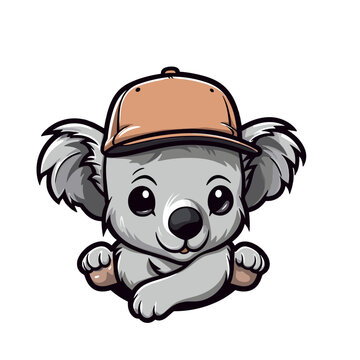 Cute cartoon koala in a baseball cap. Vector illustration.