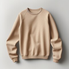 Beige blank sweater without folds flat lay isolated on gray modern seamless background