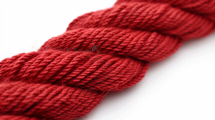 red rope isolated on white background closeup macro shot, shallow dof