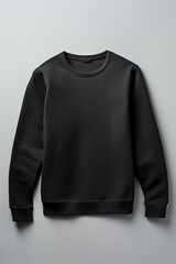 Black blank sweater without folds flat lay isolated on gray modern seamless background