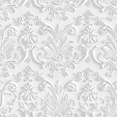 Fototapete Elegant White 3D Damask Wallpaper: Seamless Luxury Baroque Pattern for Chic Interior Design © Ning