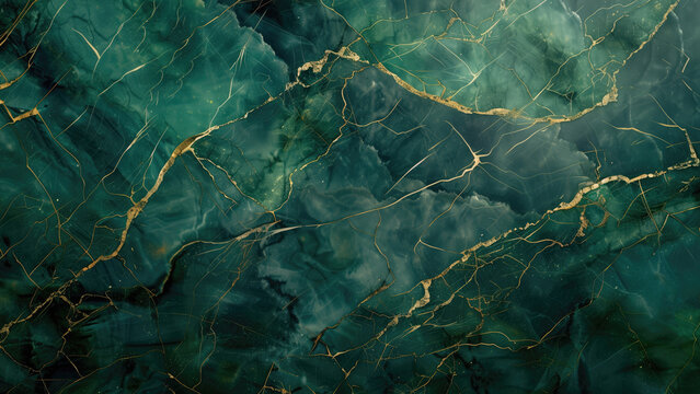 Green marble with golden veins texture background. Generative Ai