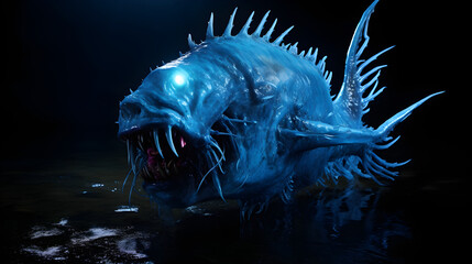 The Abyssal Hunter: An Intense Glimpse of an Anglerfish in Deep Water