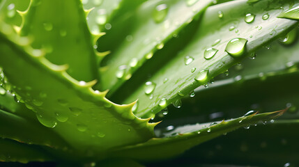 Aloe vera in beautiful light with water drops