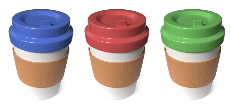 drink cup with different colors 3d cartoon on white background