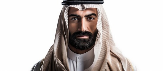 A middle-aged Arab man with a goatee and a beard is shown in a time concept scenario. He looks determined and thoughtful, with a serious expression on his face.