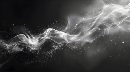 White smoke on a black background, disintegrating into particles.