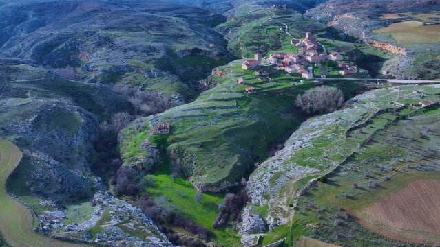 Romanesque bridge of Puente Cantos in the Caracena canyon and river and around the town of Caracena. Municipality of Caracena. Province of Soria. Castile and Leon. Spain. Europe