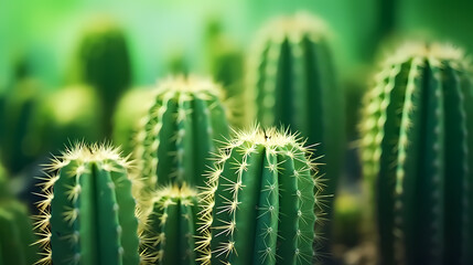 Macro shot of green cactus spines and natural patterns
