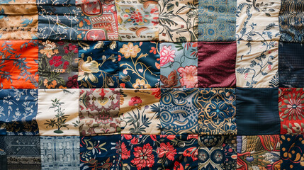 Colorful Harmony: Exquisite Photorealistic Patchwork Fabric Backgrounds